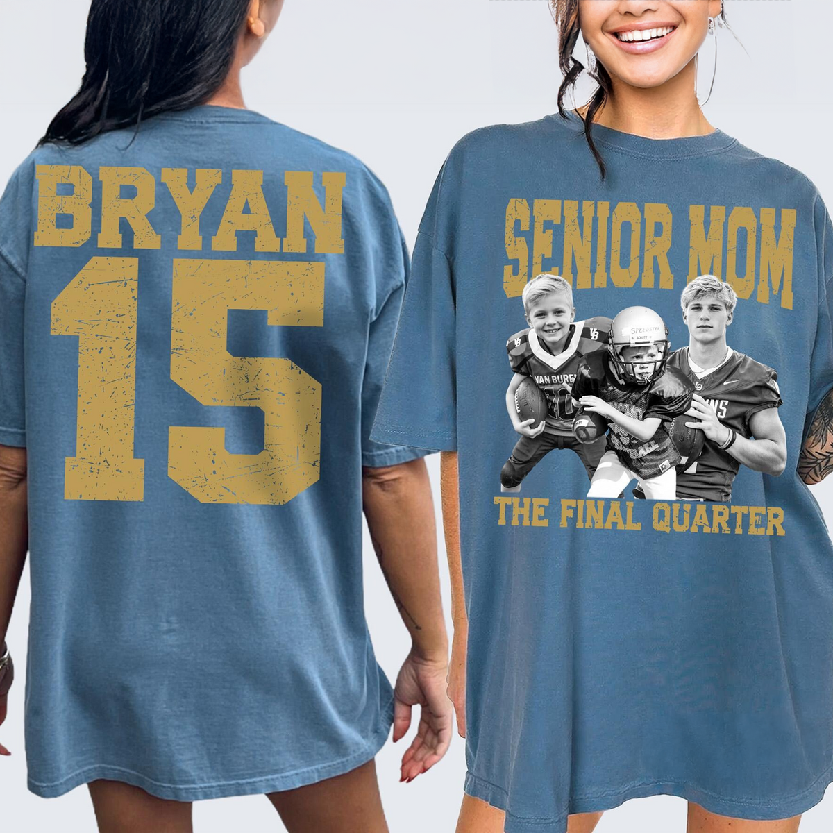 Custom Senior Dad Mom Football Comfort Shirt, Personalized Photo Tee with Name & Number Back, The Final Quarter, Class of 2027 Gift HO82 903214