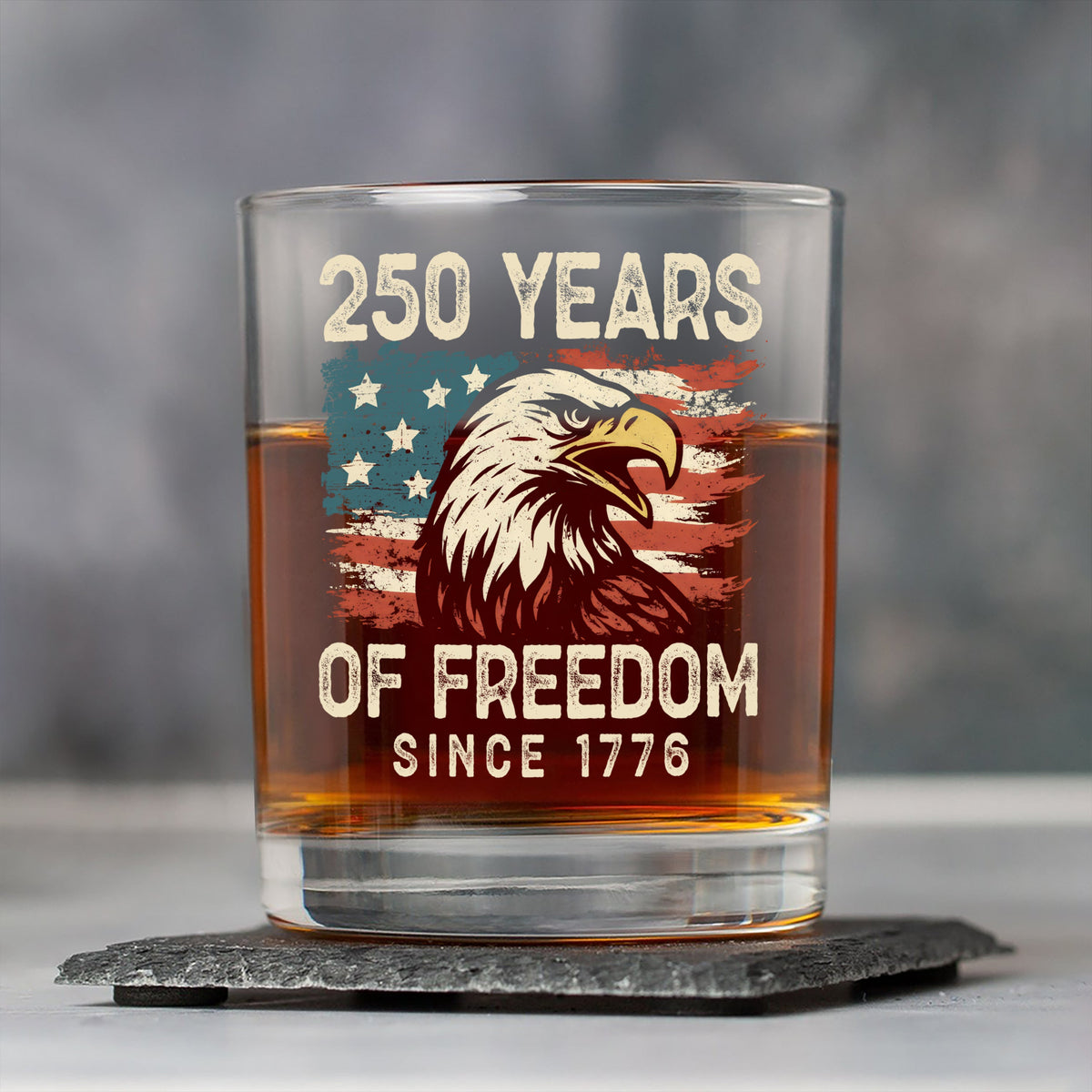 250 Years Of Freedom Since 1776 USA Bald Eagle America Flag Whiskey Glass HA75 897376
