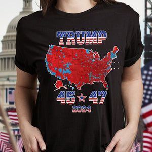 Trump 45 47 US Presidential Election 2024 Map Dark Shirt N304 HA75 64130