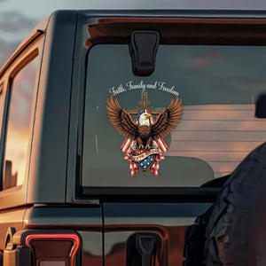 Faith, Family & Freedom Bald Eagle With US Flag And Cross Car Window Decal Sticker LM32 897331