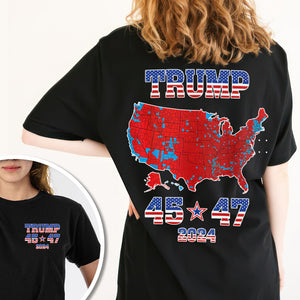 Trump 45 47 US Presidential Election 2024 Map Back And Front Dark Shirt N304 HA75 64118