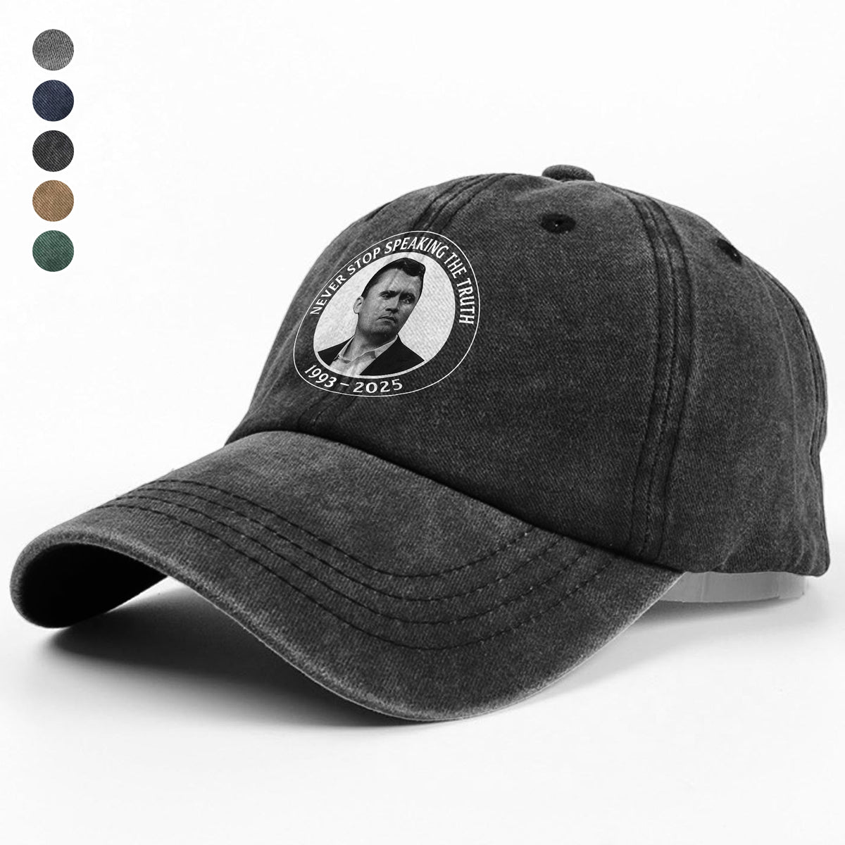 Never Stop Speaking The Truth 1993-2025 Charlie Kirk Washed Denim Baseball Cap HO82 65824