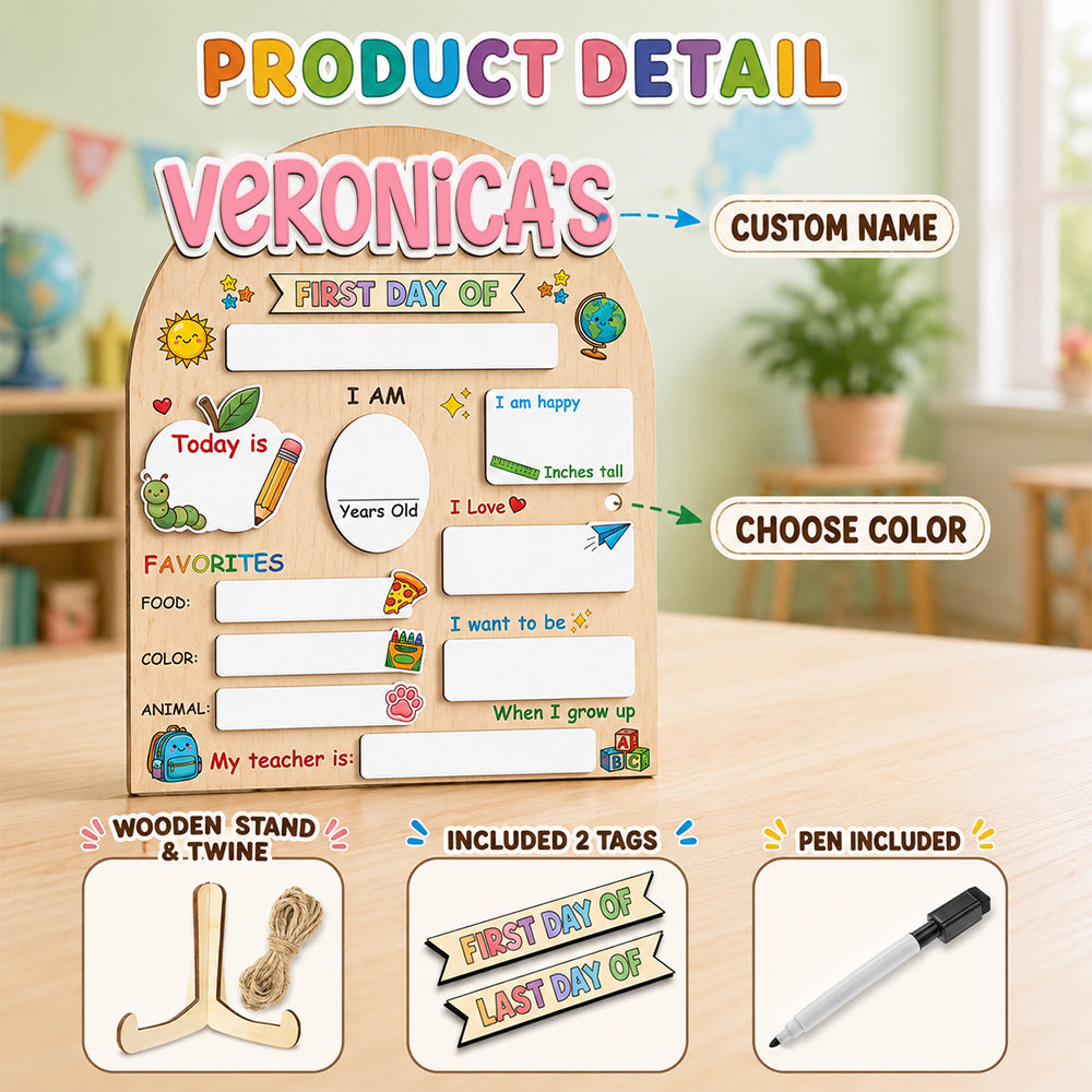 Personalized First Day of School Sign, Custom Back to School Wooden Board CH07 911868