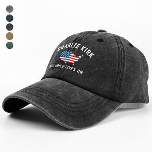 Charlie Kirk - His Voice Lives On Washed Denim Baseball Cap LM32 65459