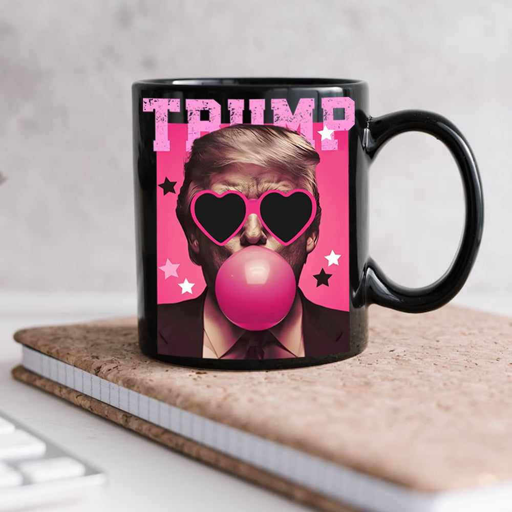 Funny Donald Trump Blowing Bubble Gum Pink Sun Glasses Black Mug LM32 65167