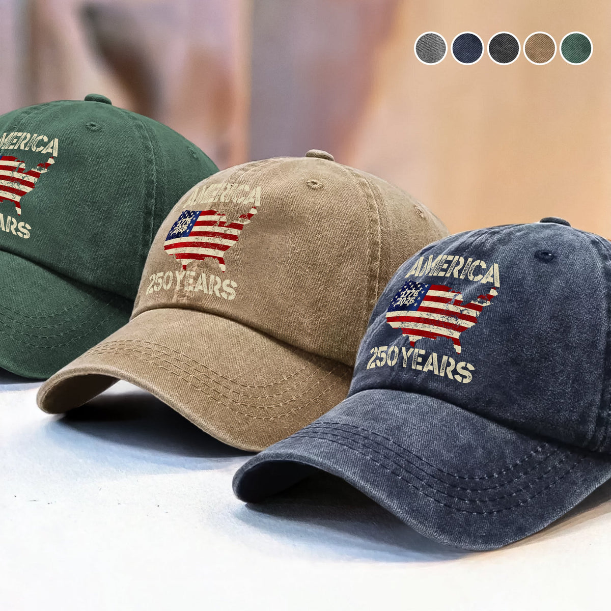 250 Years America Anniversary 250th Independence Day Washed Denim Baseball Cap HA75 897362