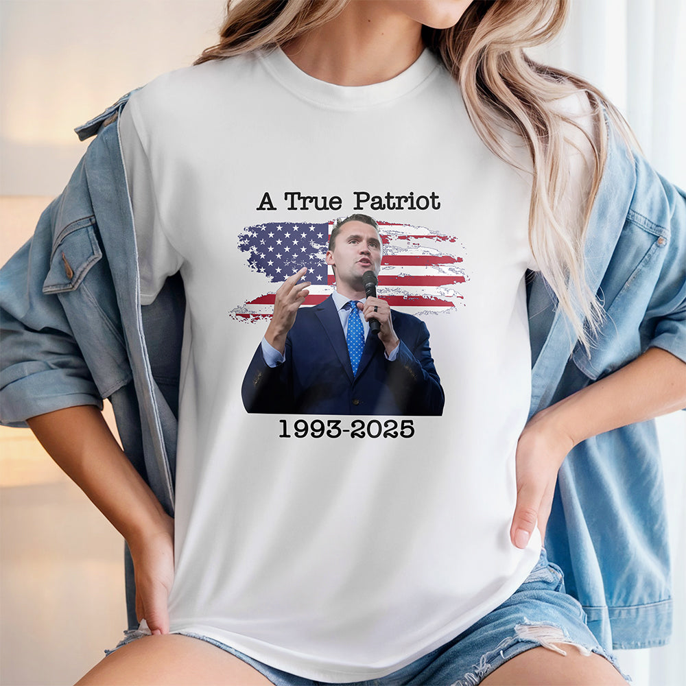 A True Patriot Charlie Kirk With US Flag Bright Shirt HO82 65906
