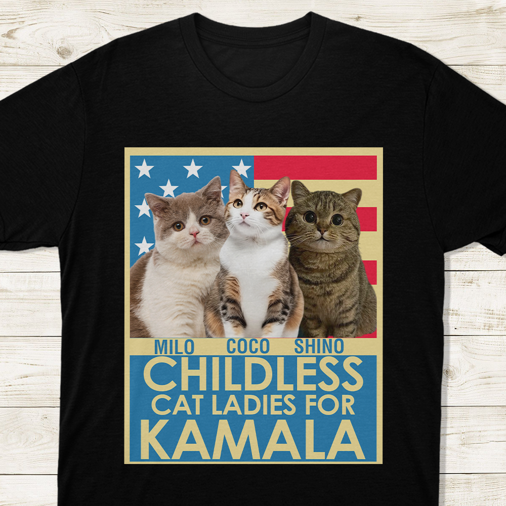 Custom Photo Childless Cat Ladies Kamala Dark Shirt HO82 65000