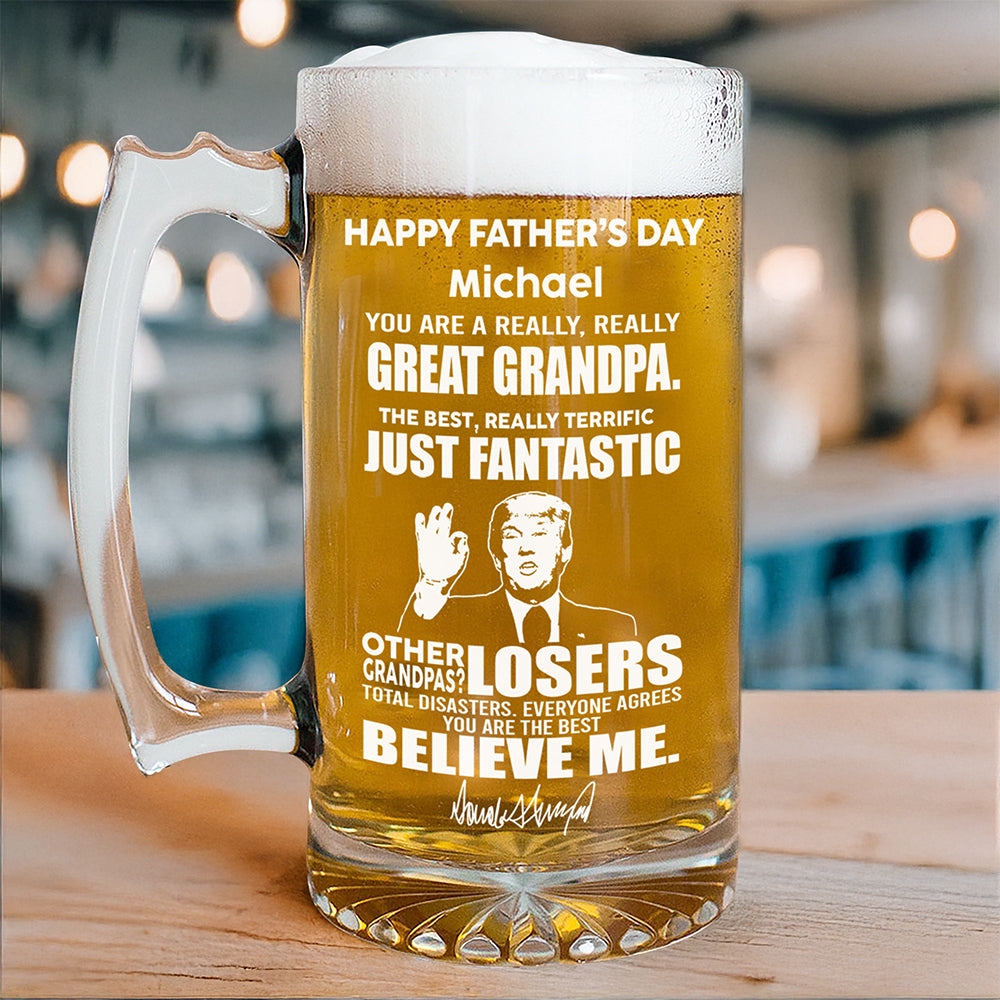 Great Grandpa Great Dad Trump Print Glass Beer Mug Father's Day Gift HA75 64390