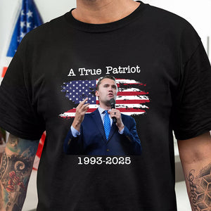 A True Patriot Charlie Kirk With US Flag Dark Shirt HO82 65904