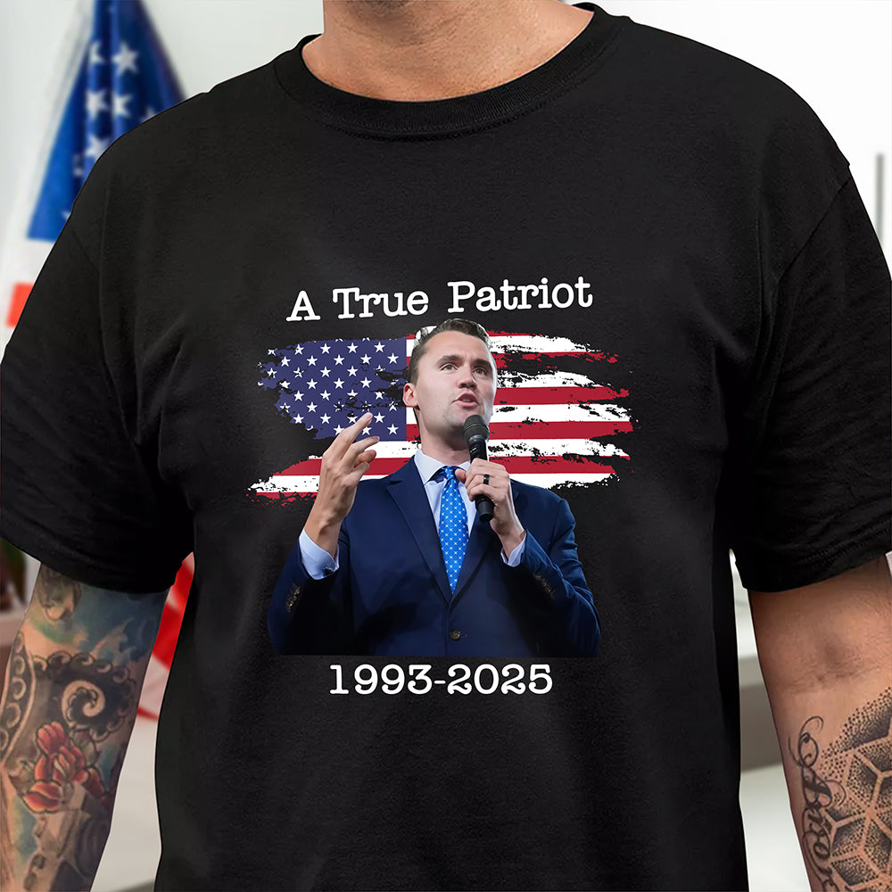 A True Patriot Charlie Kirk With US Flag Dark Shirt HO82 65904