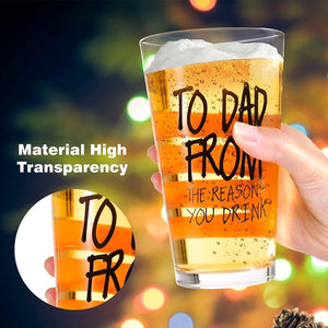 Fathers Day Dad Gifts from Daughter Son Wife,16 OZ Funny Beer Glass Gifts for Dad Men Husband Grandpa Step Dad Him,Bonus Dad Personalized Gifts for Fathers Day Birthday Christmas Anniversary