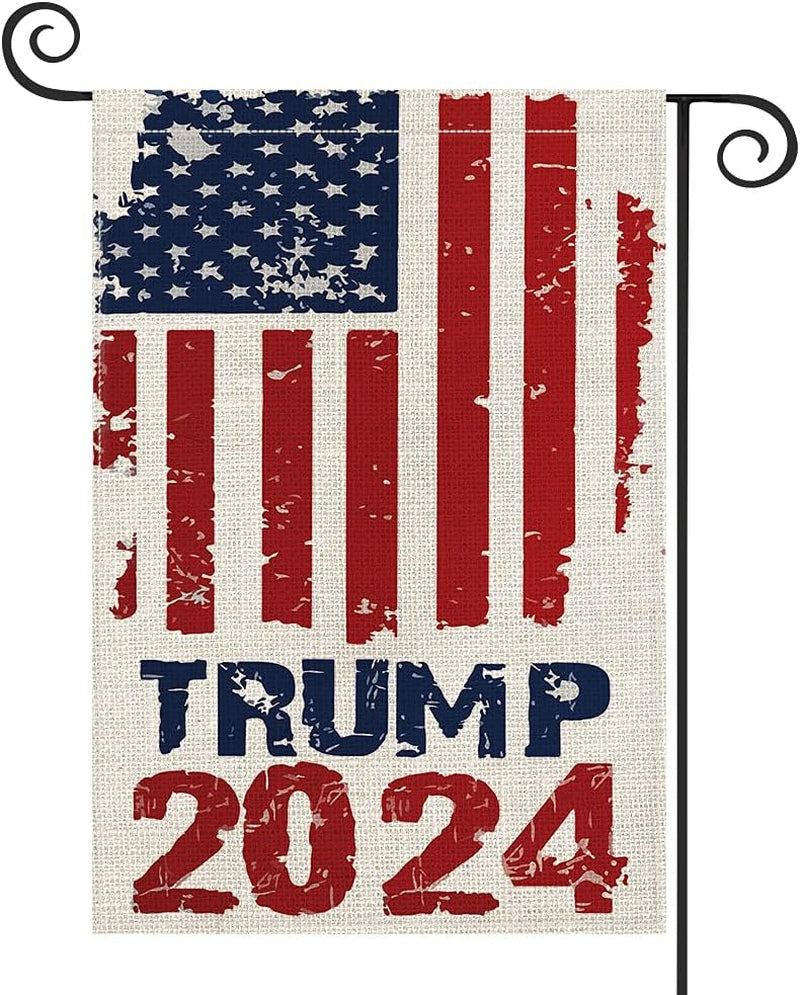 Watercolor 2024 Trump Garden Flag Vertical Double Sided Patriotic USA Flag, Retro Style American President Election Yard Outdoor Decoration 12.5 X 18 Inch