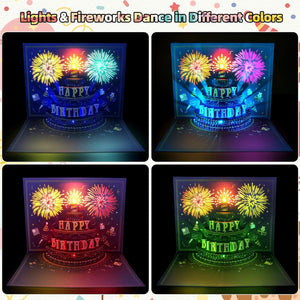 UPGRADED 3D Pop up Firework Birthday Cards, Musical & LED Lights Birthday Cards with Blowable Birthday Cake, Greeting Cards, Birthday Gifts for Mom Women Men Kids Child Dad Father Wife (Blue)