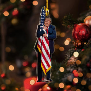 Donald Trump Kissing the American Flag Christmas Ornament, Donald Trump Won 2024 United States President, Trump Won Again Ornament