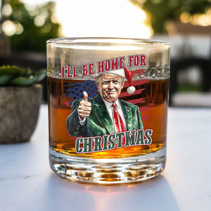 Trump I'll Be Home for Christmas - Trump With US Flag Rock Glass HA75 63710