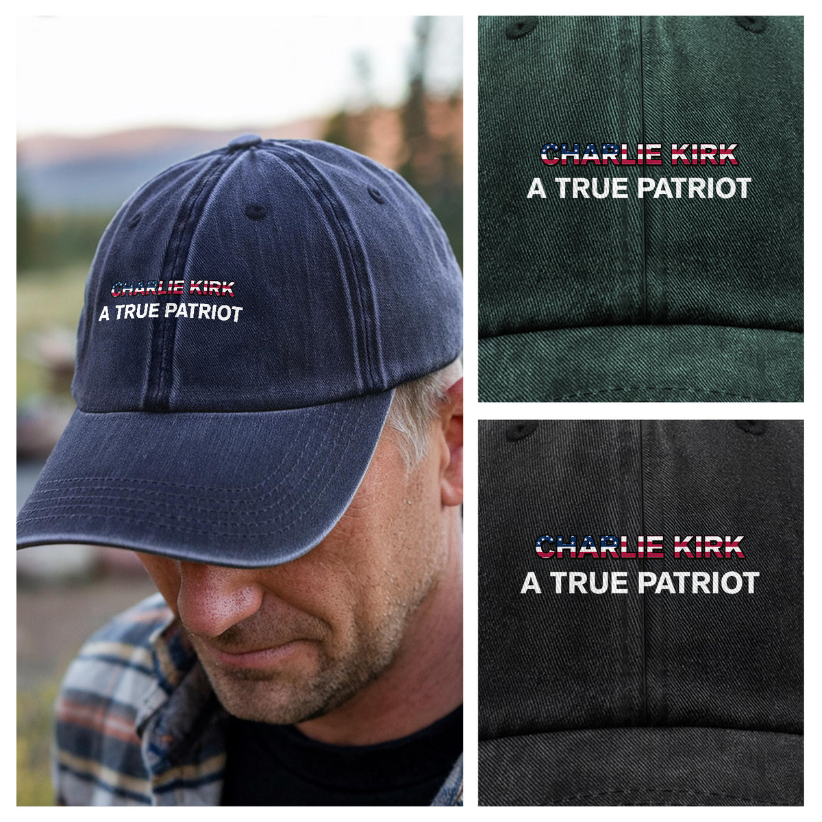 RIP American Charlie Kirk - A True Patriot Washed Denim Baseball Cap LM32 65567