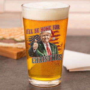 Trump I'll Be Home for Christmas - Trump With US Flag Beer Glass HA75 63714