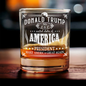 Donald Trump 45 & 47 Engraved Whiskey Glass HO82 65404