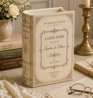 Custom Wedding A Love Story Toile De Jouy Ceramic Book Vase Bridal Shower Gift, Engagement Gift CH07 180122