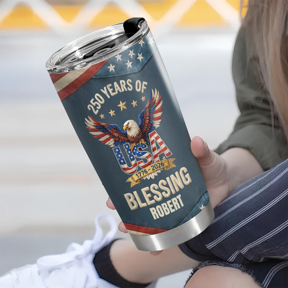 Personalized 250th Anniversary USA Patriotic Faux Pattern Fat Tumbler HO82 901302