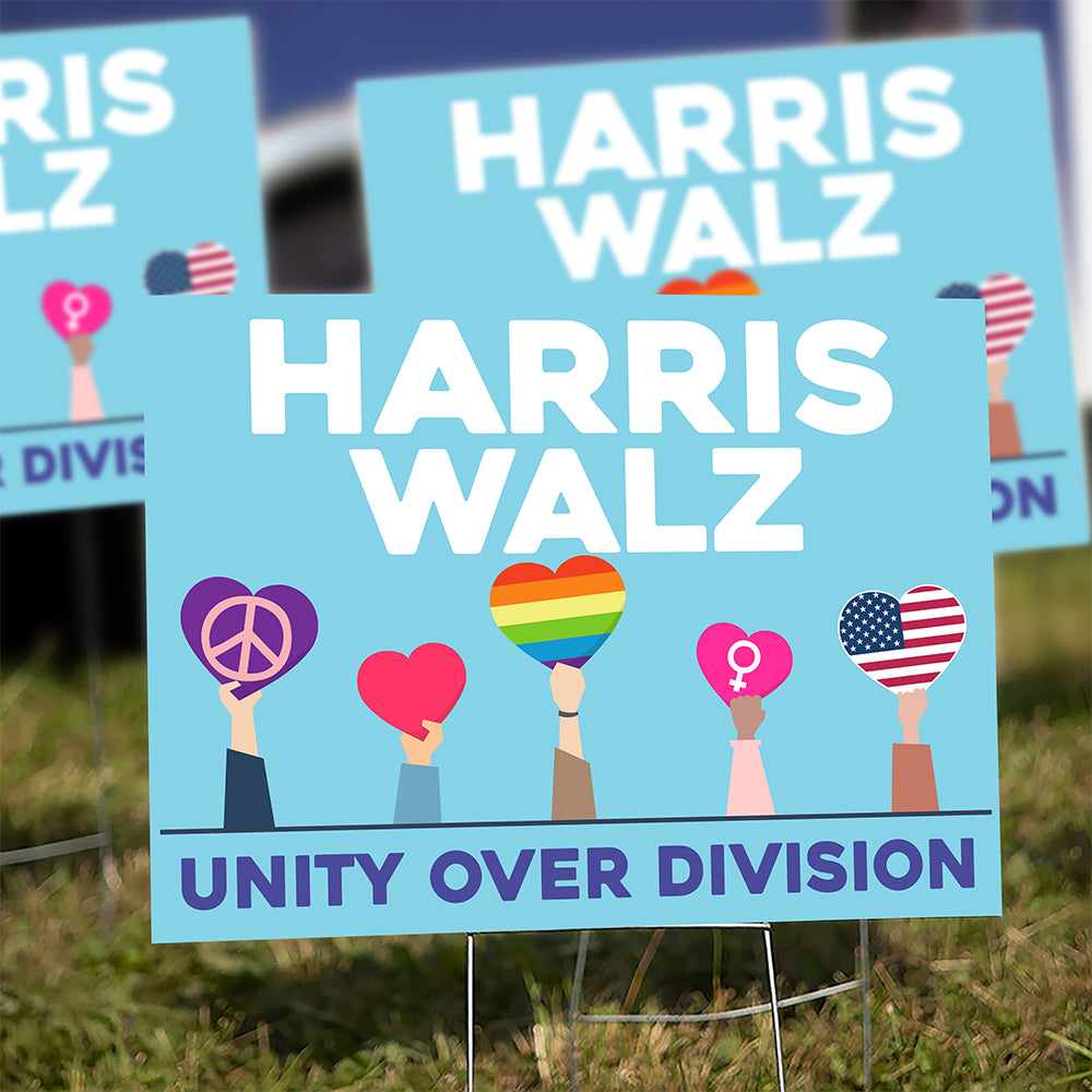 Kamala Harris - Tim Walz for president LGBT Unity Over Division Yard Sign HO82 65024