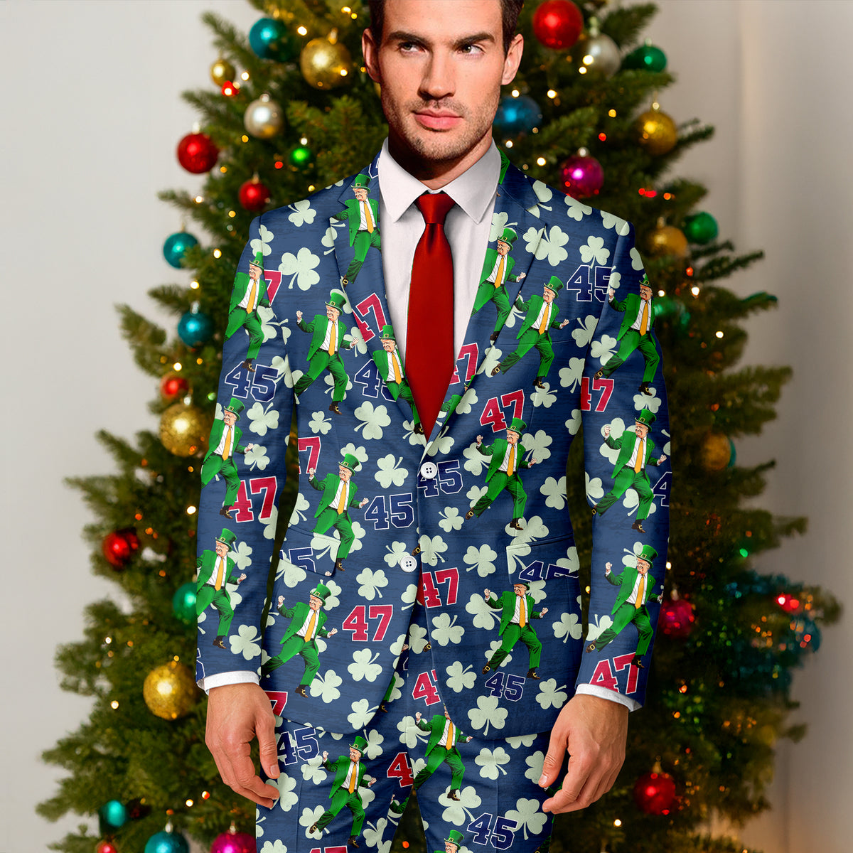 Custom Trump 45-47 Shamrock Patrick's Day Men's Suit HO82 66030