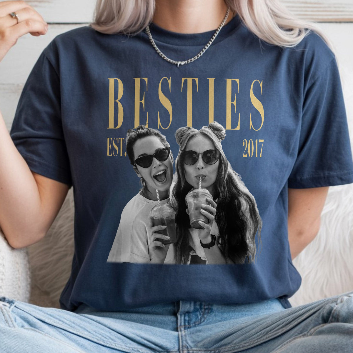 Custom Photo Vintage Photo Bestie Comfort Shirt Friendship Gift, Birthday Gift for Friend, BFF HA75 921800