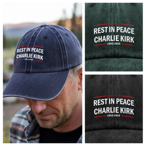 Rest In Peace Charlie Kirk Washed Denim Baseball Cap TH10 64483