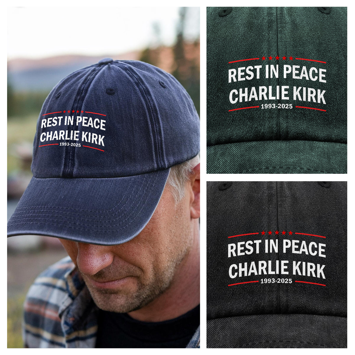 Rest In Peace Charlie Kirk Washed Denim Baseball Cap TH10 64483