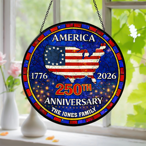 Personalized Family Name America 250th Anniversary Stained Glass Suncatcher HO82 901500