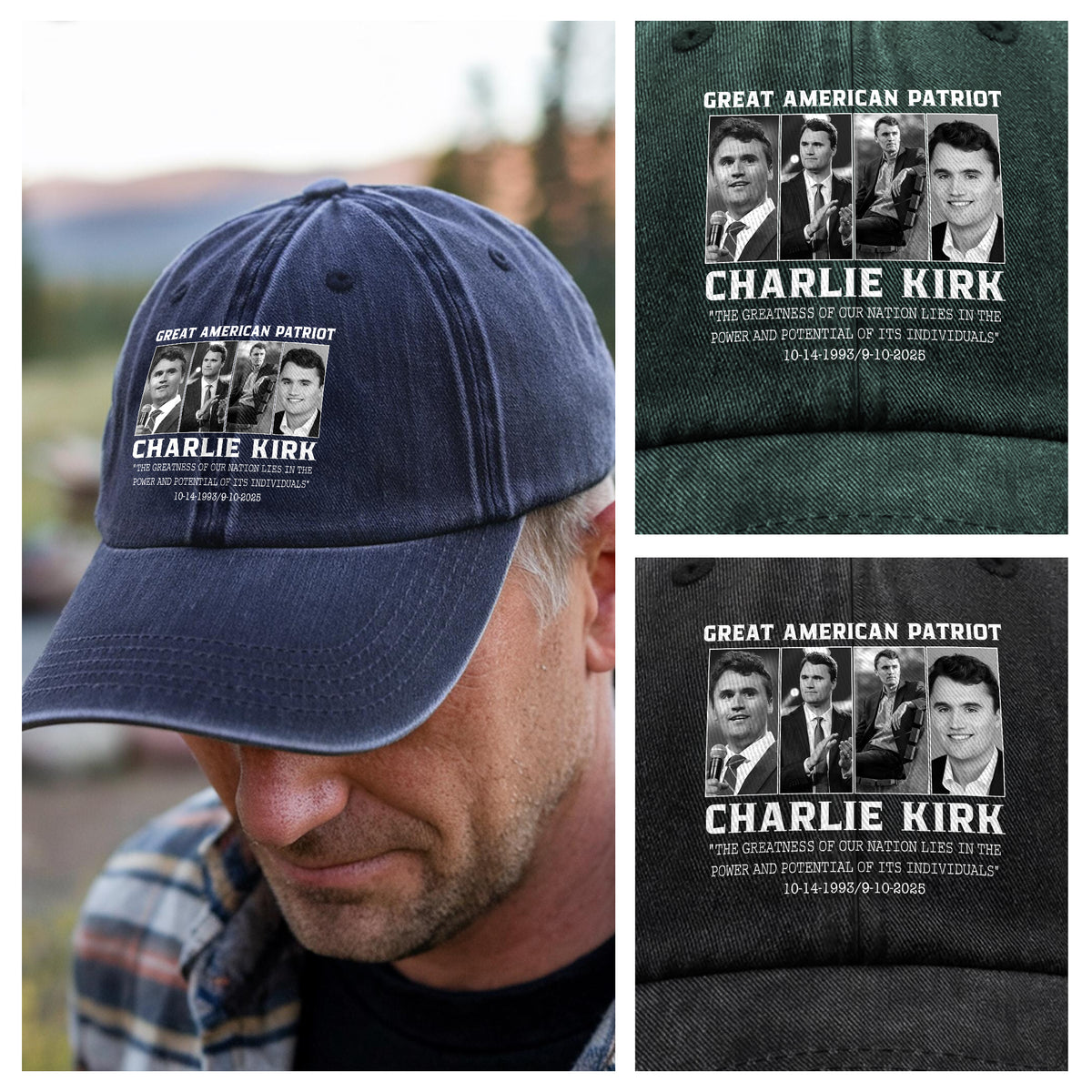 Prayers Up for Charlie Kirk Great America Patriot Washed Denim Baseball Cap HO82 65744