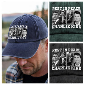 Rest In Peace For Charlie Kirk Memorial Washed Denim Baseball Cap HO82 65736