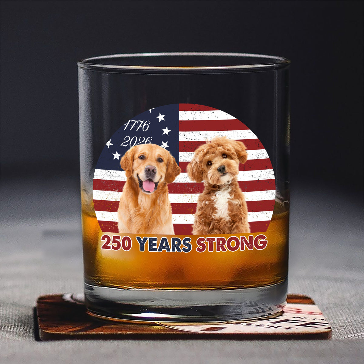Custom Photo 250 Years Strong Dog Cat Vintage Retro Whiskey Glass HO82 901286
