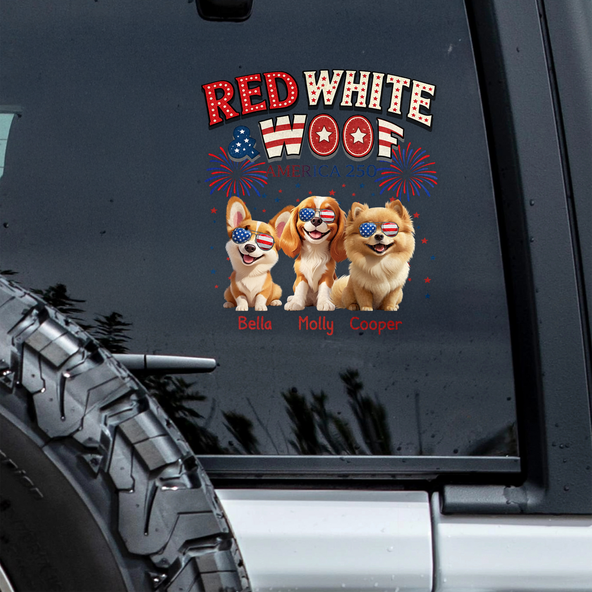 Red White Woof - Personalized Car Window Decal Sticker HO82 901270