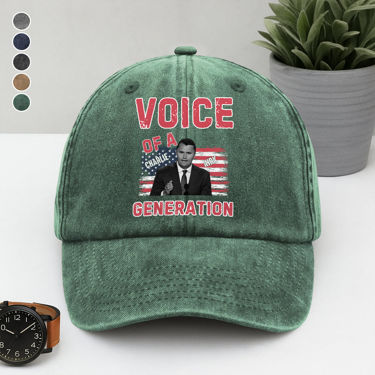Voice Of A Generation Charlie Kirk Washed Denim Baseball Cap HO82 65962