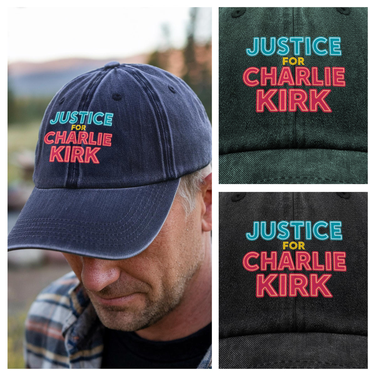 Justice For Charlie Kirk Support American Values Washed Denim Baseball Cap HO82 65980