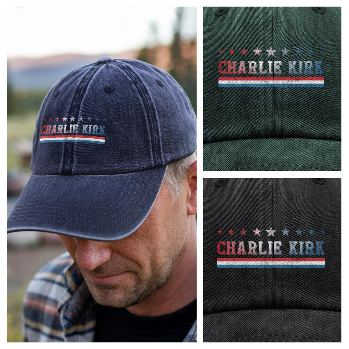 RIP American Charlie Kirk Patriot Washed Denim Baseball Cap LM32 65493