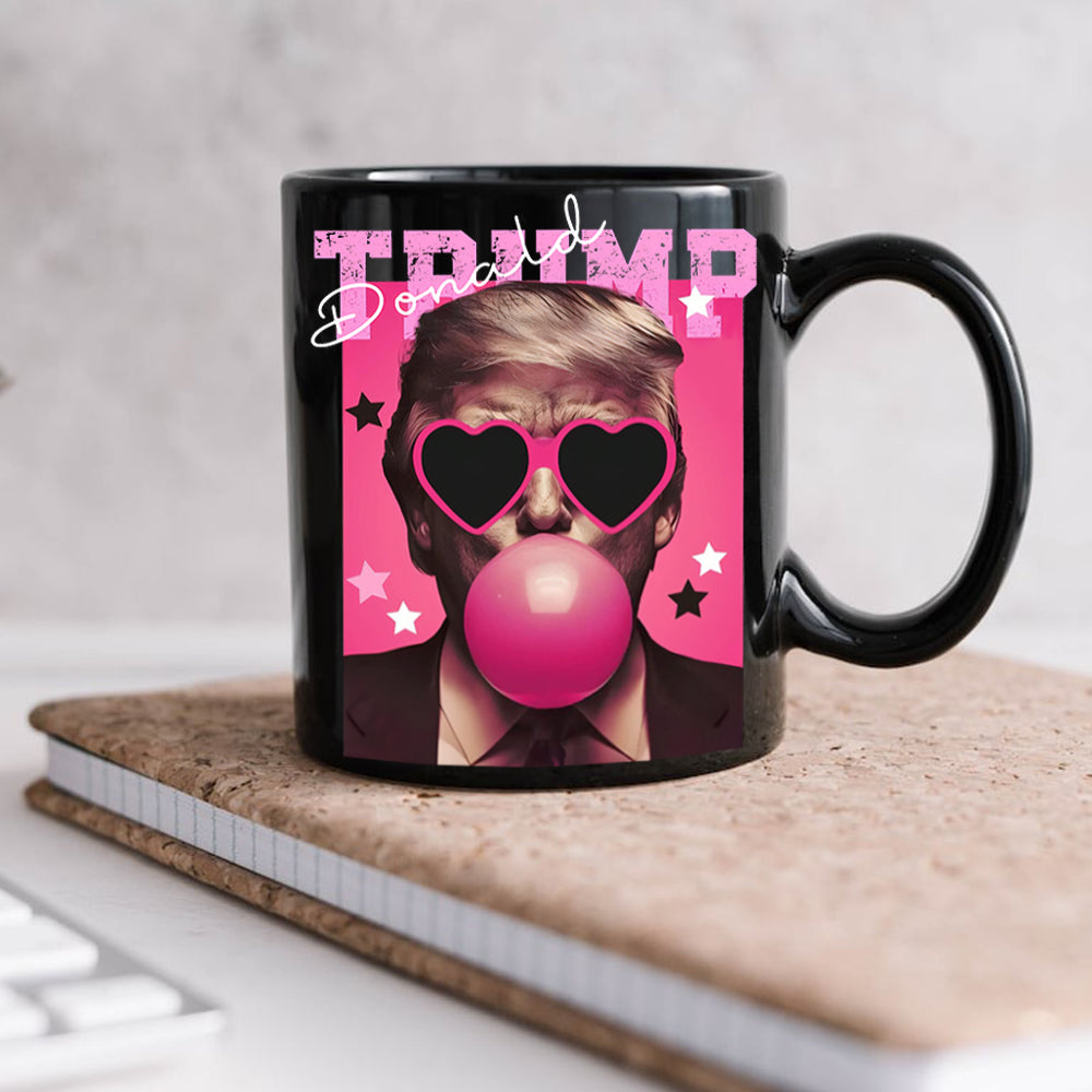 Funny Donald Trump Blowing Bubble Gum Pink Sun Glasses Black Mug LM32 65167