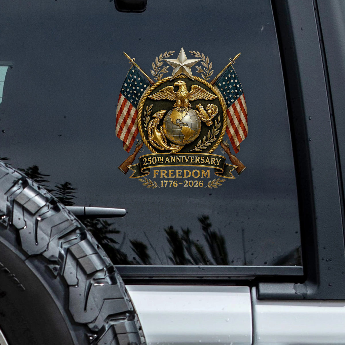 Bald Eagles Guns 250th Anniversary Freedom 1776 - 2026 Car Window Decal Sticker LM32 897761