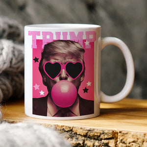 Funny Donald Trump Blowing Bubble Gum Pink Sun Glasses White Mug LM32 65169