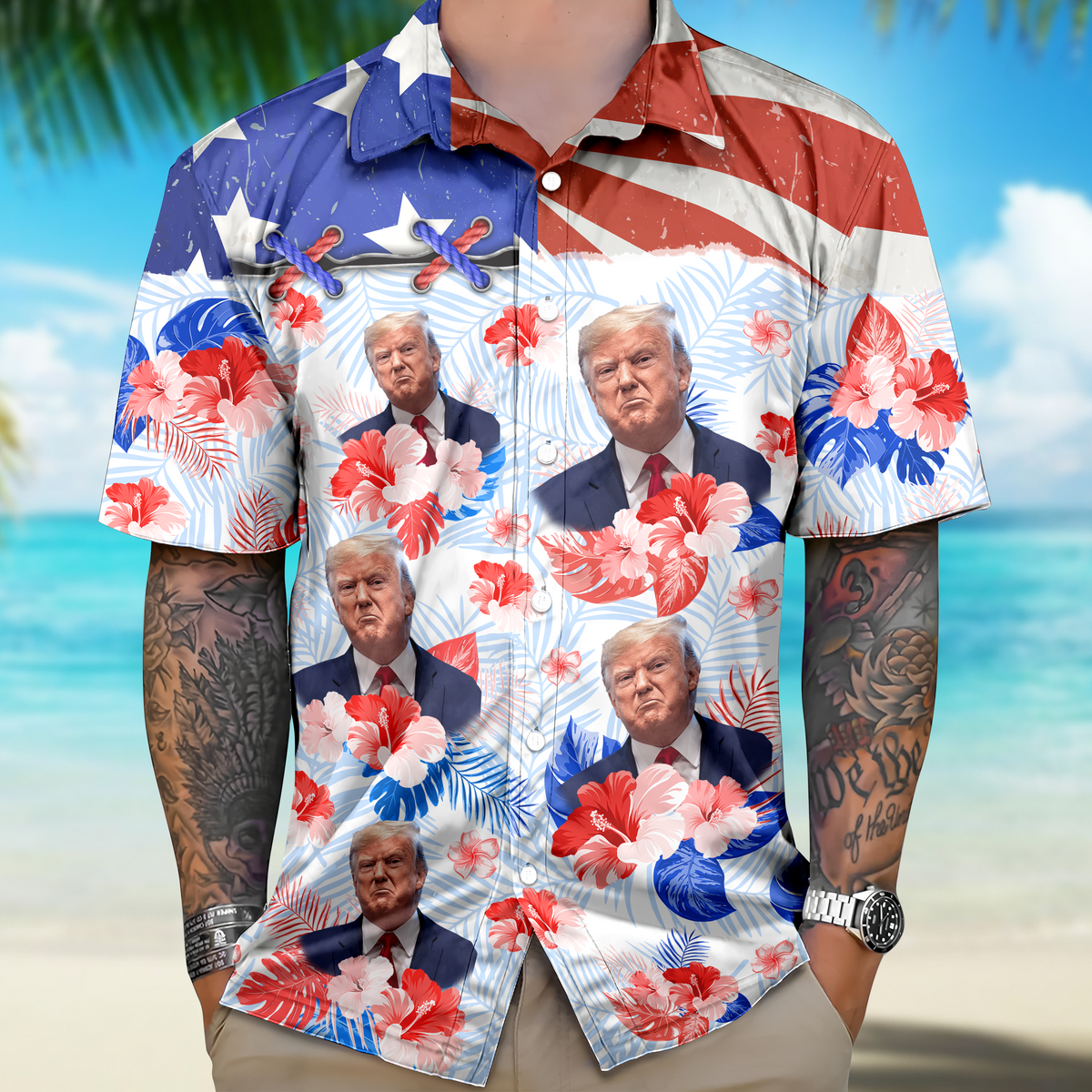 Custom Trump Photo Patriotic Hawaiian Shirt 4th of July Party Gift CH07 67356