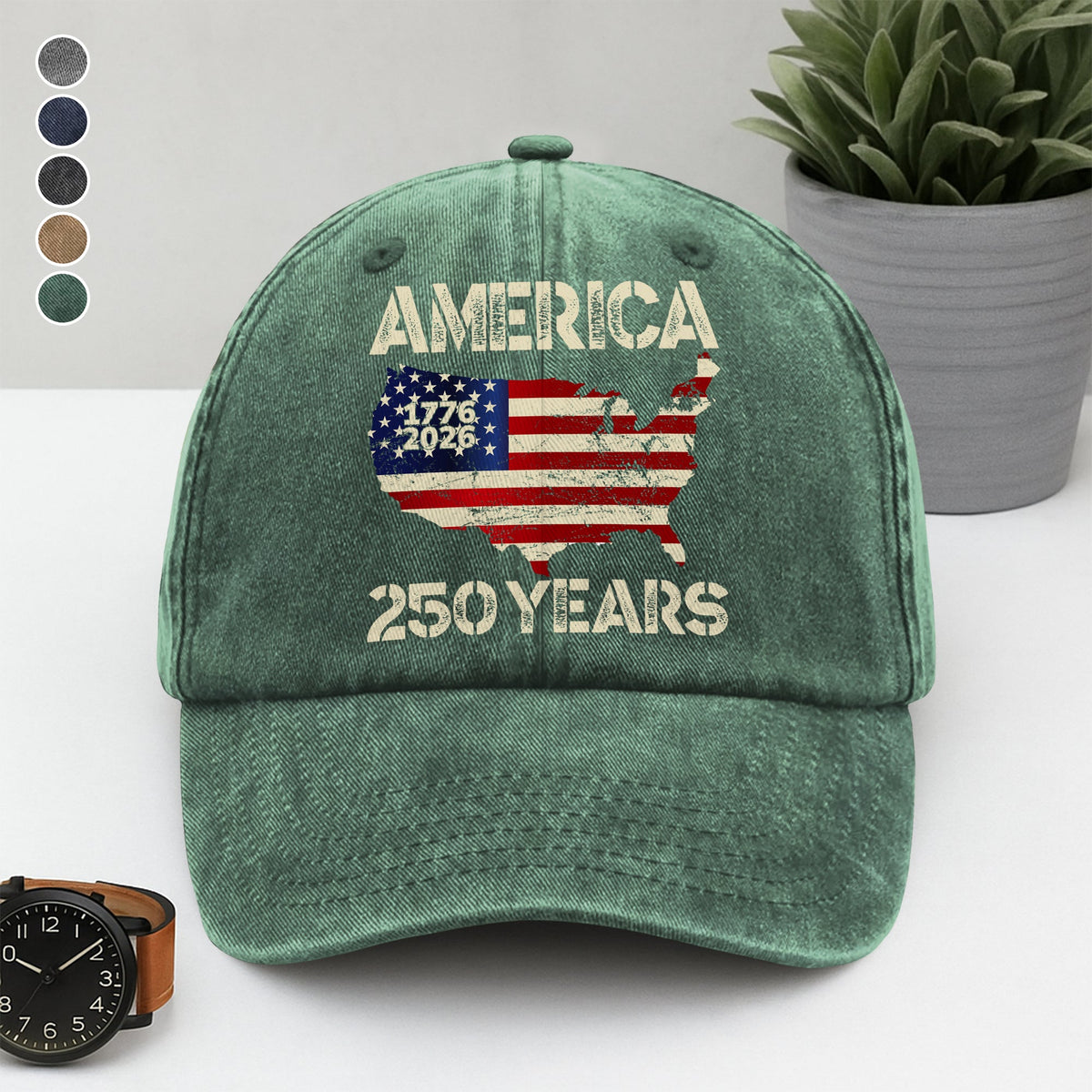 250 Years America Anniversary 250th Independence Day Washed Denim Baseball Cap HA75 897362