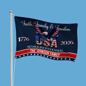 Custom Family Name Faith, Family & Freedom America 250 Years Patriotic Banner House Flag LM32 897717