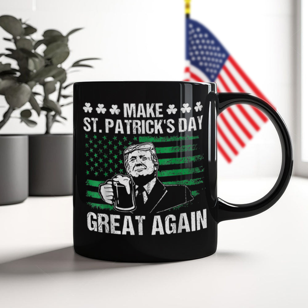 Make St Patrick's Day Great Again Funny Trump Beer Drinking Black Mug HO82 65626