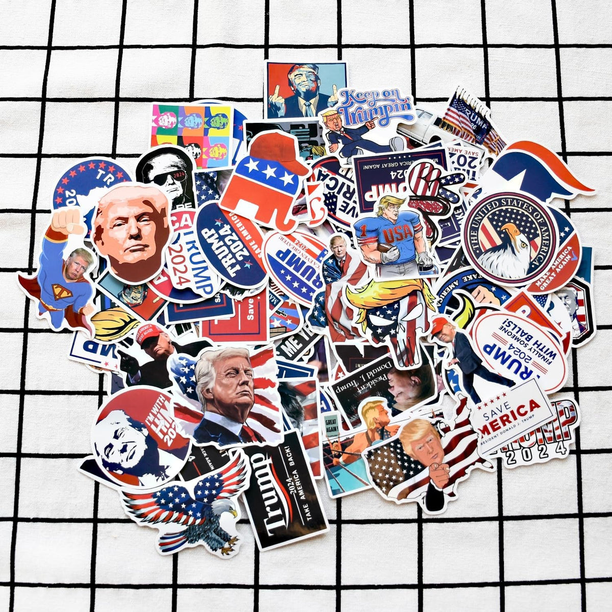 Trump 2024 Stickers (200 Pcs) Patriotic American Support Sticker Make America Great Again Decor USA Flag Decal Gifts Merch for Laptop Window Luggage Guitar Skateboard