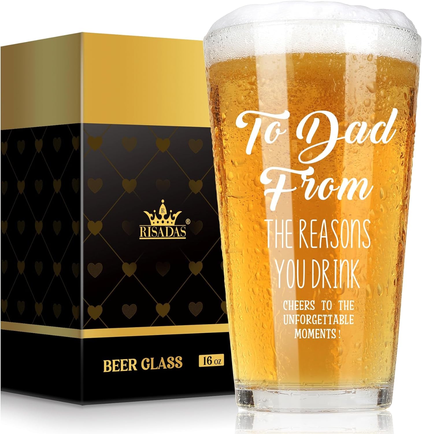 Fathers Day Dad Gifts - Gifts for Dad, Fathers Day Dad Gifts from Daughter, Wife, Son - Dad Gifts for Fathers Day, Birthday Christmas Funny Gift for Dad, Step Dad, Bonus Dad, Husband, 16 Oz Beer Glass