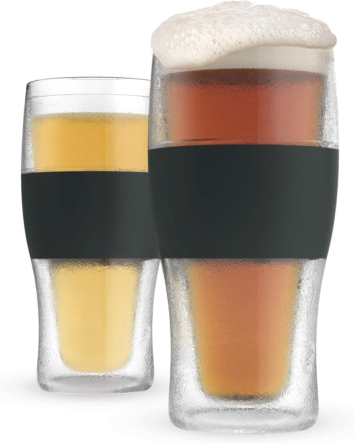 FREEZE Beer Glasses, 16Oz Frozen Beer Mugs, Freezable Pint Glasses, Fathers Day Gifts, Birthday Gifts for Men, Dad Birthday Gift, Set of 2, Gray