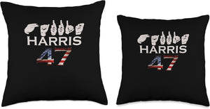 Kalama Harris 47 ASL America Sign Language 2024 President Throw Pillow