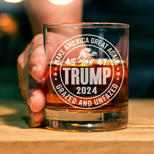 Engraved Donald Trump Whiskey Glass Gifts, Etched Rock Glass for Republican Supporters, Make America Great Again 45 47